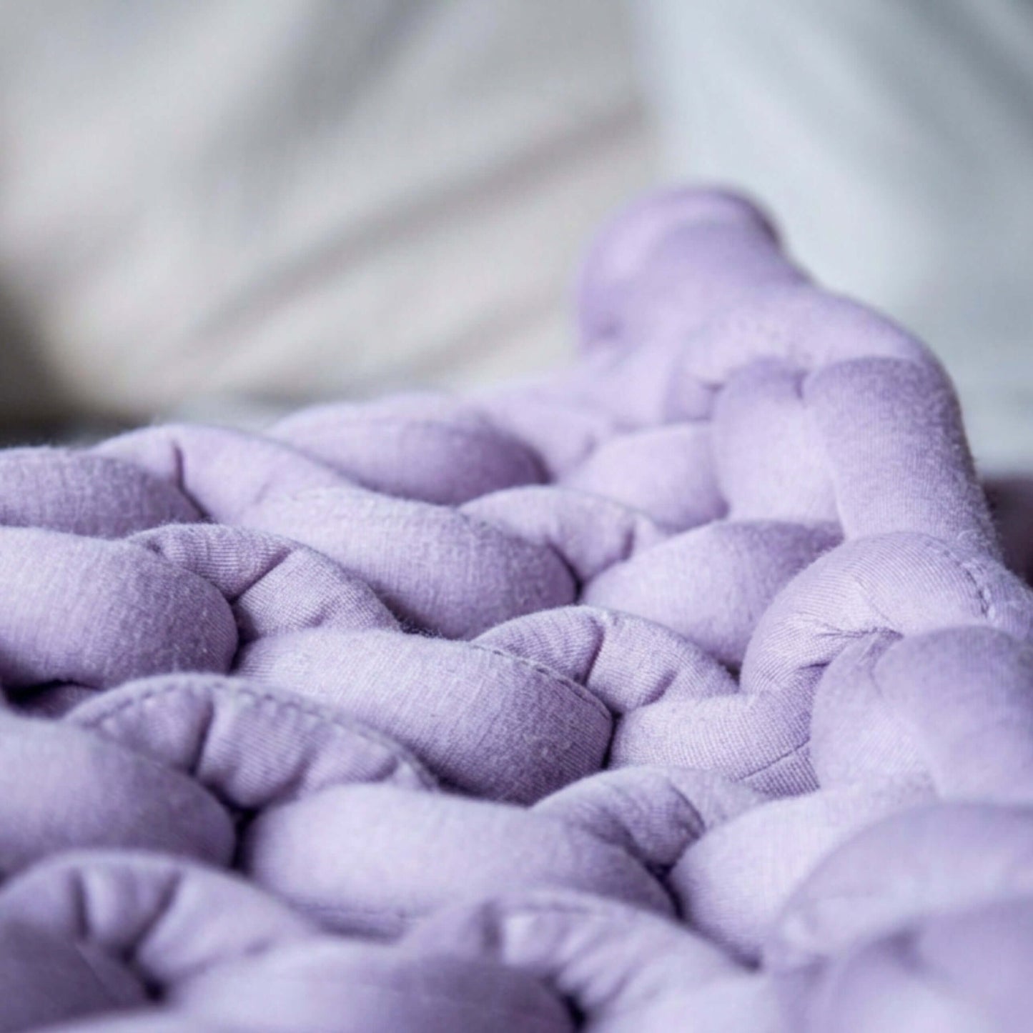 BloomKnit chunky cotton knitted weighted blanket in lilac veil | lilac-veil 