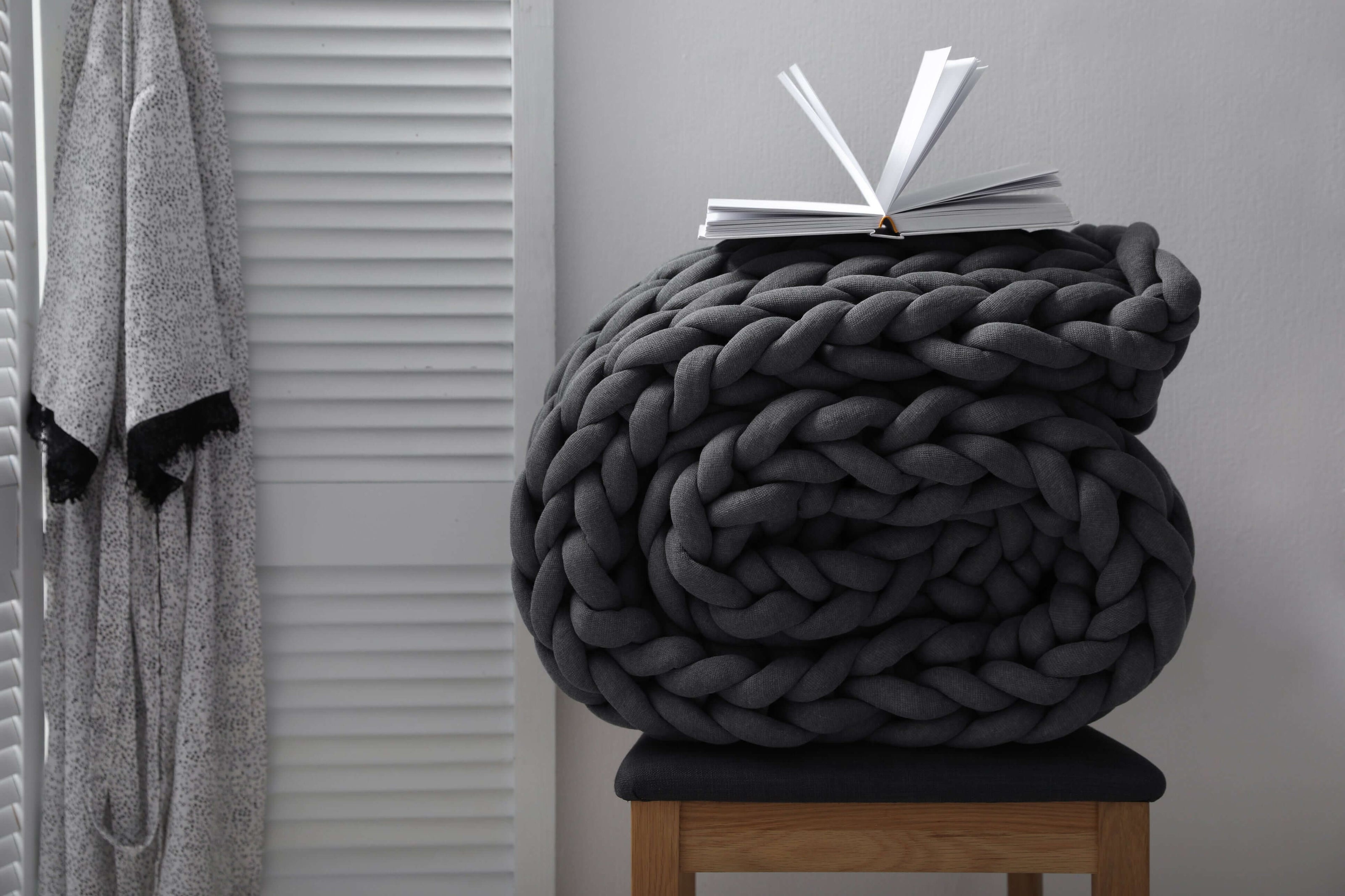 A chunky knit weighted blanket 