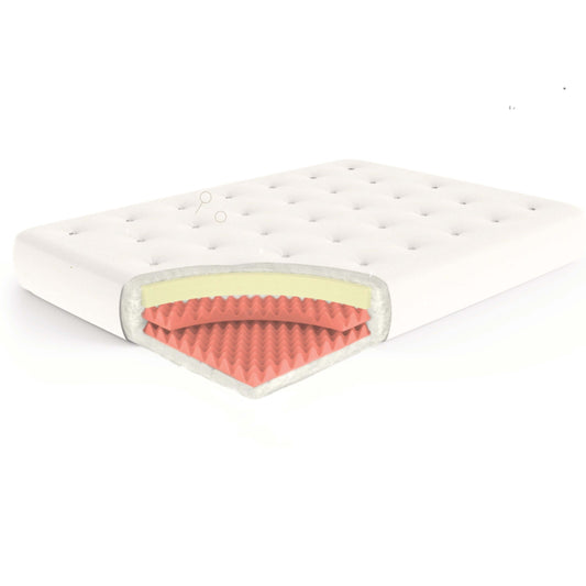 Visco Classic 8-inch futon mattress cutaway showing cotton and memory foam layers